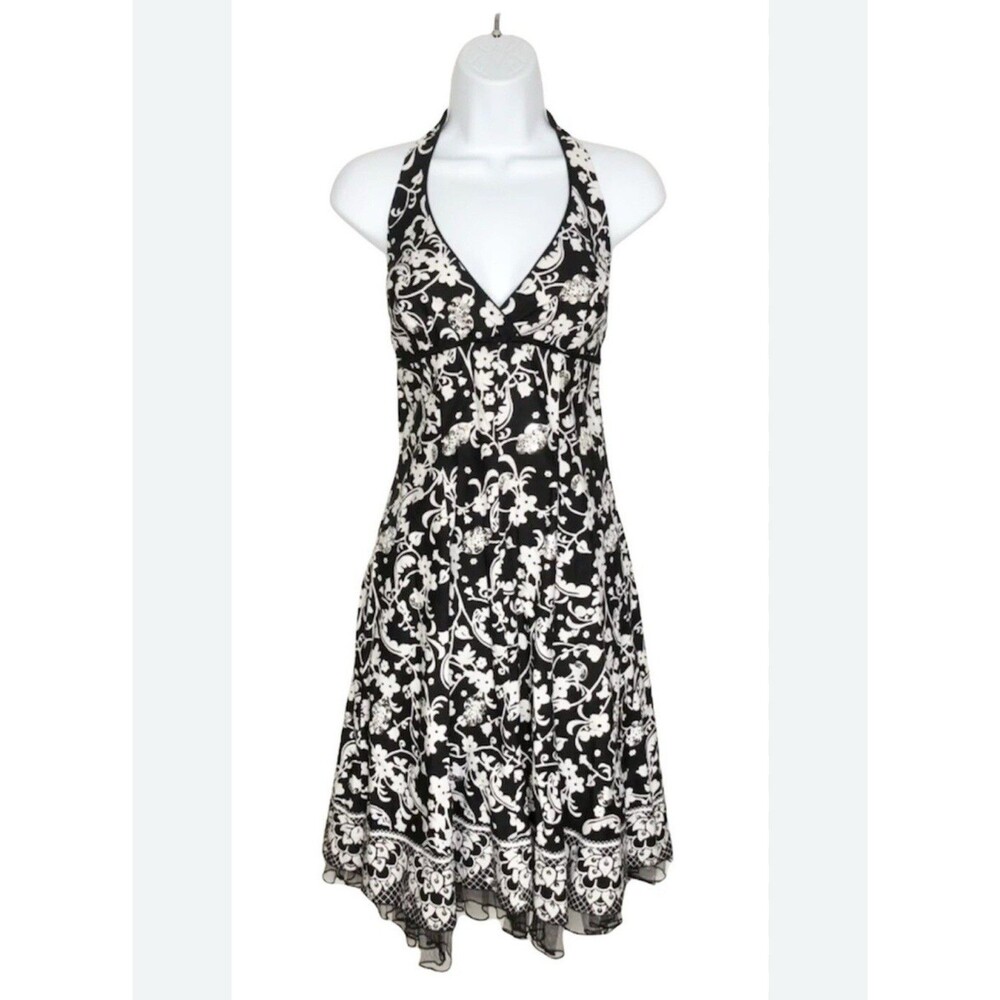 Vintage Speechless Dress Halter Top 90s Y2K Size 7 Black & White Midi Length